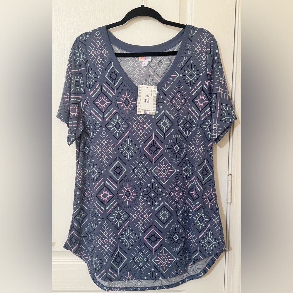 LuLaRoe Iris Tunic Size Large NWT Blue Aztec Print
